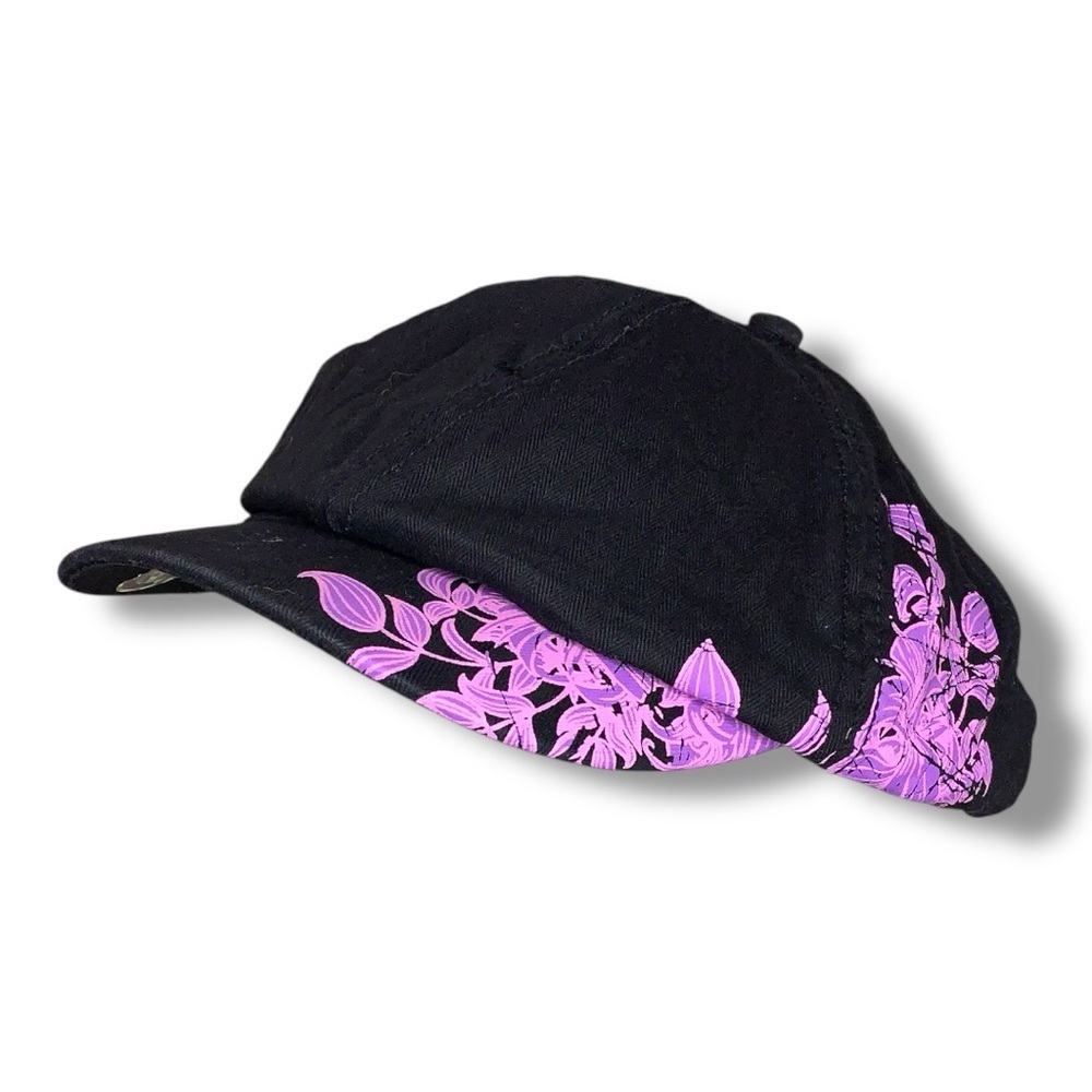 Small Medium Sturgis Hot Leathers Hat Black Purple Biker Stretch Floral